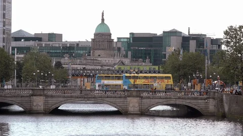 The O'Connell Bridge and the Custom House in Dublin Stock Footage 101643276