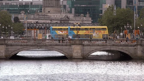 The O'Connell Bridge over the River Liffey in Dublin, Ireland Stock Footage 101643230