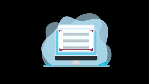 OCR Document Scanning Animation with Red Line and Monitor on Black Background Stock Footage 310100286