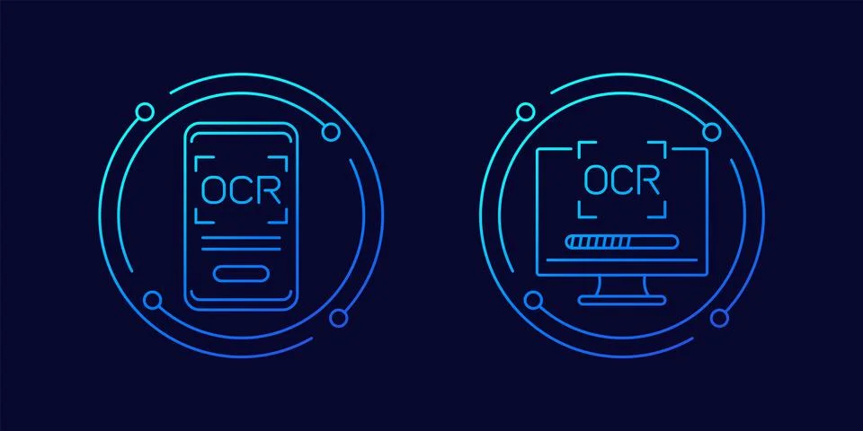 OCR icons, Optical character recognition linear design 스톡 일러스트