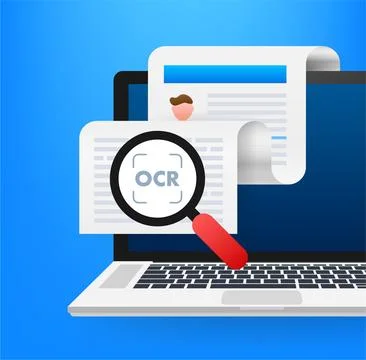 OCR optical character recognition concept with laptop and document Stock Illustration