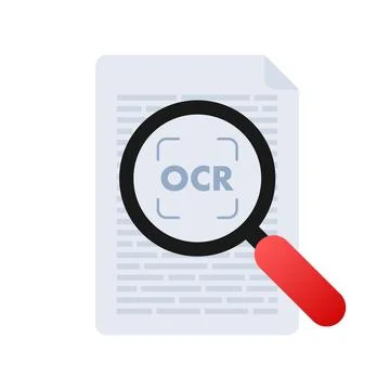 OCR - Optical character recognition. Document scan. Process of recognizing Illustration