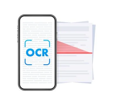 OCR - Optical character recognition. Document scan. Process of recognizing Stock Illustration