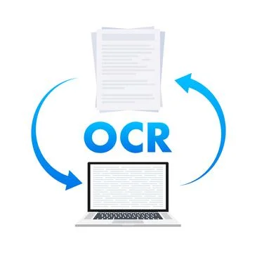 OCR - Optical character recognition. Document scan. Process of recognizing Stock Illustration