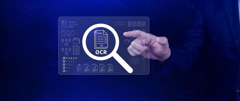 OCR technology concepts. using AI powered OCR with virtual interface, repre.. Stockfoto's