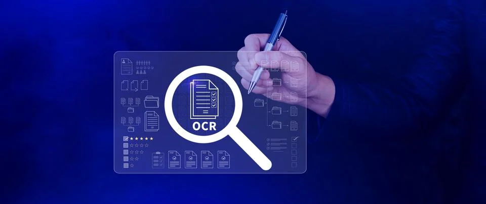 OCR technology concepts. using AI powered OCR with virtual interface, repre.. Stockfoto's