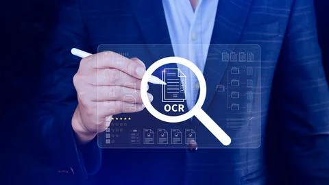 OCR technology concepts. using AI powered OCR with virtual interface, repre.. Foto stock