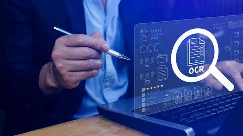 OCR technology concepts. using AI powered OCR with virtual interface, repre.. Foto stock