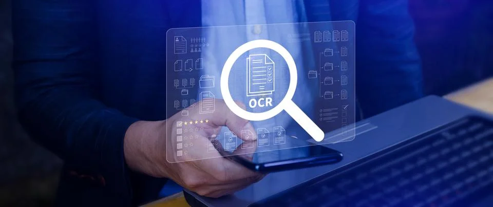 OCR technology concepts. using AI powered OCR with virtual interface, repre.. Stockfoto's