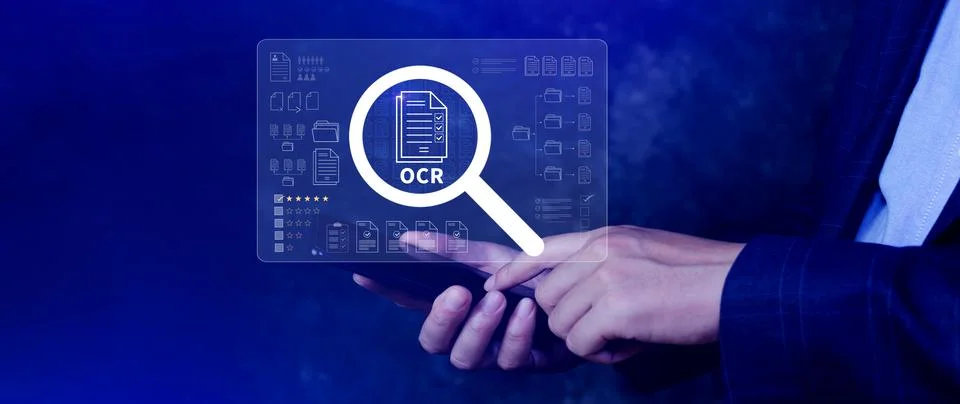 OCR technology concepts. using AI powered OCR with virtual interface, repre.. Stockfoto's