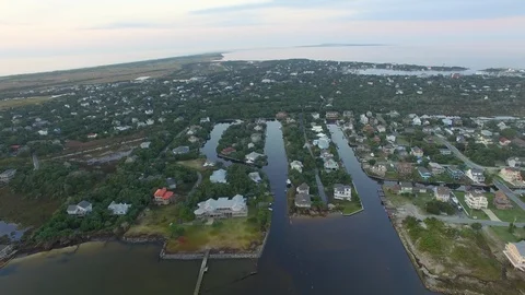 Ocracoke, Slow Over the Canal Stock Footage 128388425