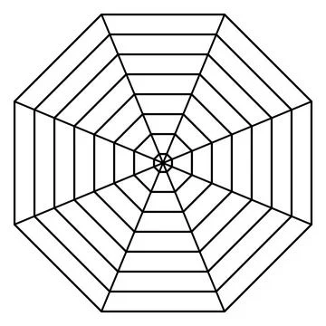 Octagon 8 spider grid pattern radar Template, 8S spider diagram Illustrazione stock