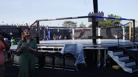 The octagon and seating being set up on the South Lawn Stock Footage 345283493