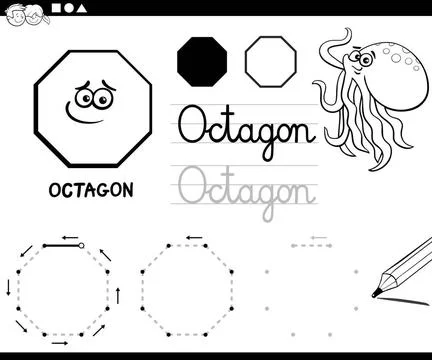 Octagon basic geometric shapes coloring page Black and White Educational C... Stock Photos