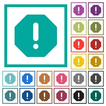 Octagon shaped error sign solid flat color icons with quadrant frames Stock-Illustration