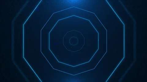 Octagonal blue tech frame visual bright polygon outline, dark hexagon grid, and Stock Footage 340527358