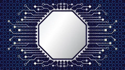 Octagonal chip processor with electrical circuit branch Stock Footage 248230006