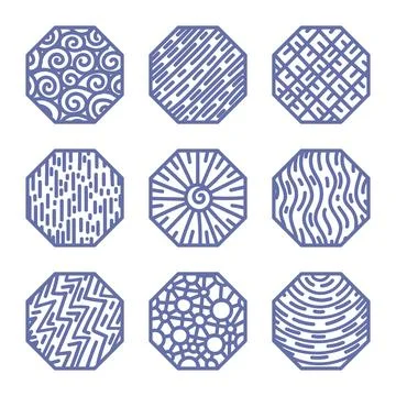 Octagonal design elements with a variety of internal pattern filling Stock Illustration