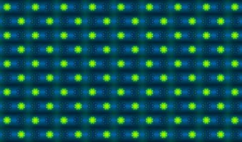 Octagonal kaleidoscopic pattern of alternating blue and yellow-green flowers. Stock Illustration