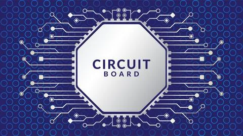 Octagonal microchip processor with circle ring texture on the blue backgrou.. Stock Illustration