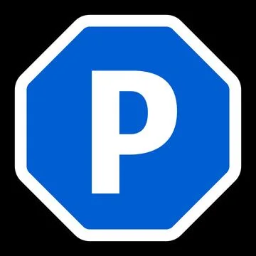 Octagonal parking sign on black background. Vector. Stock Illustration