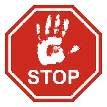 Octagonal stop sign, red stop sign with hand palm print Stock Illustration