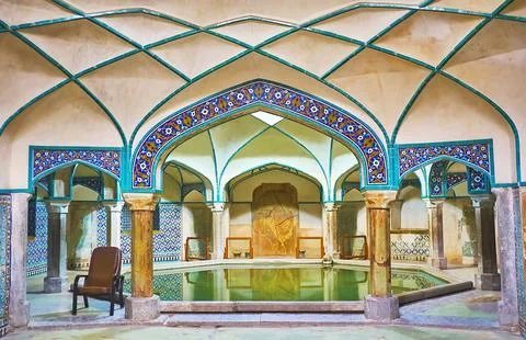 Octagonal swimming pool of Hammam-e Ganjali Khan, Kerman, Iran Stock Photos