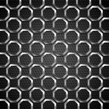 Octagons metallic mesh pattern on the perforated chrome background イラスト素材