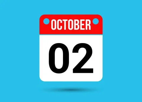 October 2 Calendar Date Flat Icon Day 2 Vector Illustration Stock Illustration