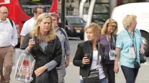 October 2011, London, Britain, UK, United Kingdom -  Tourists on the streets Stock Footage