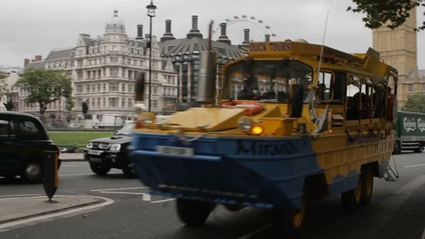 October 2011, London, Britain, UK, United Kingdom - London Duck Tours amphibious Stock Footage