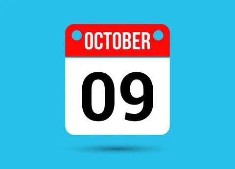 October 9 Calendar Date Flat Icon Day 9 Vector Illustration Stock Illustration