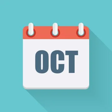 October Dates Flat Icon with Long Shadow. Vector Illustration Stock Illustration
