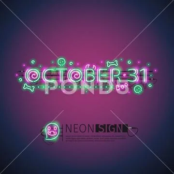 October Halloween Neon Sign Stock Illustration