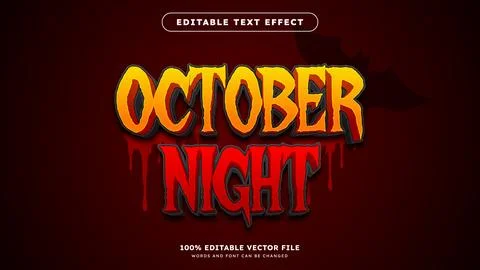 October Night text effect editable horror and scary Halloween text style Stock Illustration
