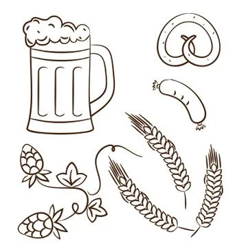 Octoberfest cartoon design elements (2), hand drawn style Illustrazione stock
