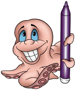 Octopus and Marker Stock Illustration