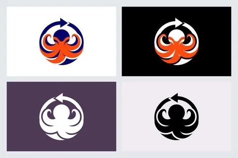 Octopus Arrow Logo Design Vector Set Stock-Illustration