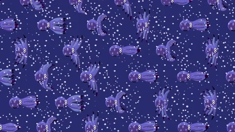 Octopus cartoon violet character pattern wallpaper on blue background Stock Footage 229854730