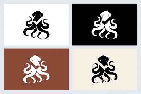 Octopus Checkmark Logo Design Icon Set Stock Illustration