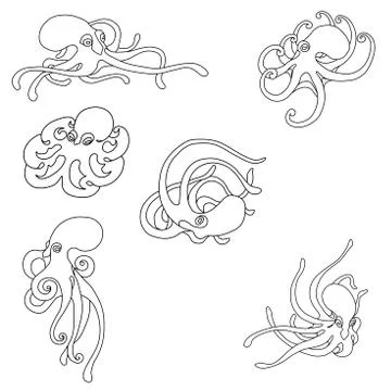 Octopus Coloring Set Stock Illustration