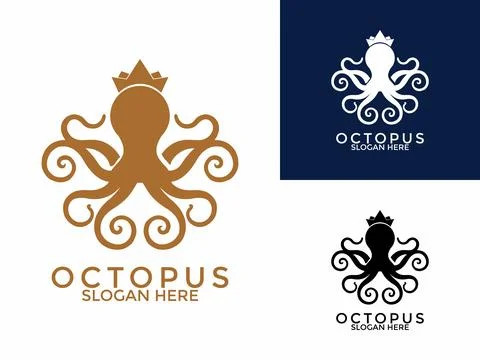 Octopus with crown logo design vector icon, Octopus Squid logo design templat Stock Illustration