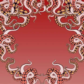 Octopus frame design, creative ocean doodle Stock Illustration
