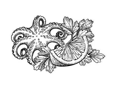 Octopus ink sketch. Stock Illustration