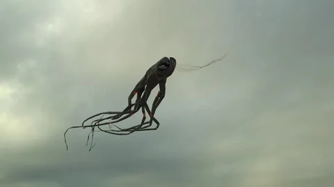 Octopus kite collapses on the beach Stock Footage 268841565