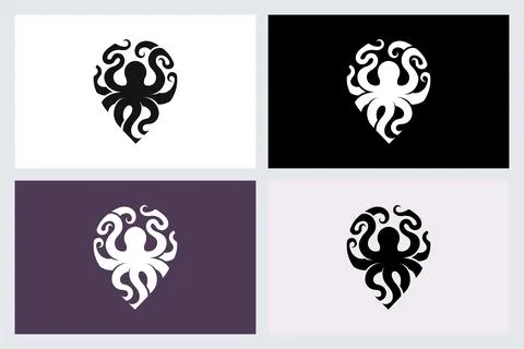 Octopus Location Pin Vector Logo Design Stock Illustration