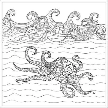 Octopus in the ocean Stock Illustration
