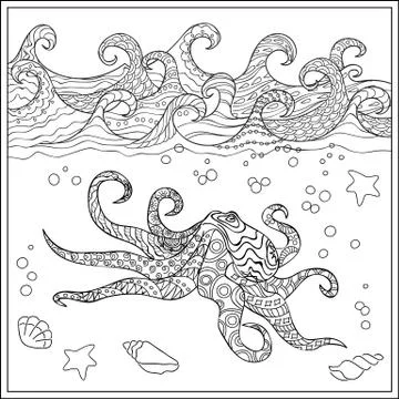 Octopus in the ocean Stock Illustration