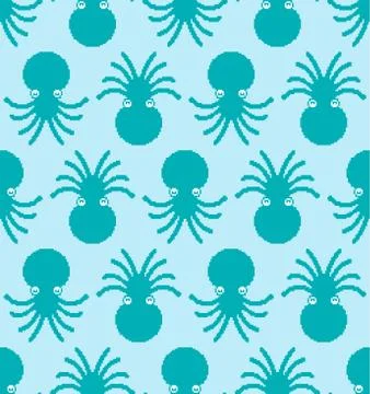 Octopus pixel art pattern seamless. Devilfish 8 bit background. Poulpe vector 스톡 일러스트