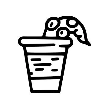 Octopus in plastic cup line vector doodle simple icon Stock Illustration